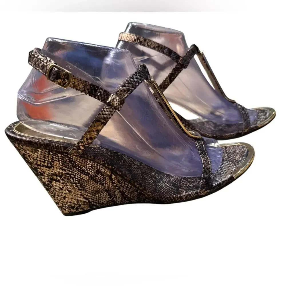 MIA Metallic Snake Print Wedge Sandals Womens Size 10